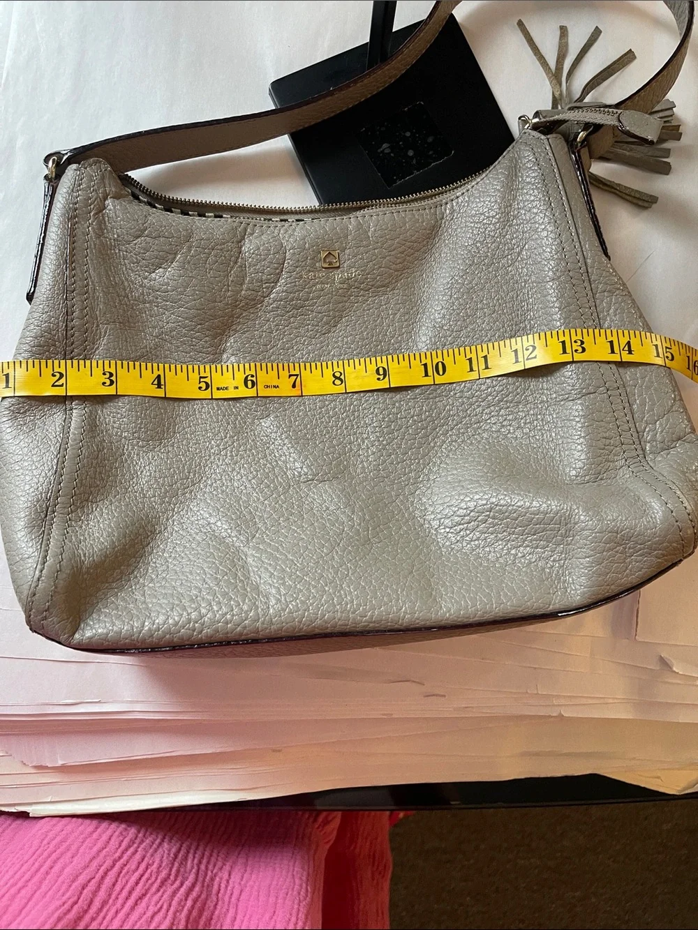 kate spade Gray Pebbled Leather Shoulder Bag